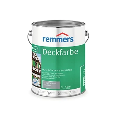 Abbildung von Remmers Deckfarbe fenstergrau (RAL 7040), 5 Liter, für innen und außen, Wetterschutzfarbe viele Untergründe, hochdeckend, wetterfest