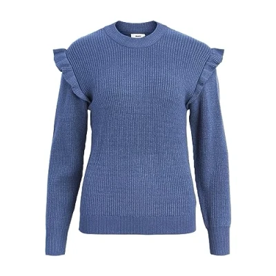 Abbildung von Object Damen Objmalena L/S Ruffle Noos Pullover, Bijou Blue, M EU