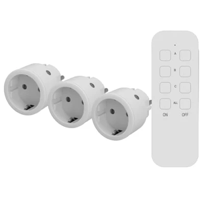 Abbildung von UNITEC 48116 Funkfernschalterset mit Selbstlernfunktion, Funksteckdosen Set, 3Steckdosen+1Fernbedienung,weiß,mini,IFDESIGNAWARDGewinner2021