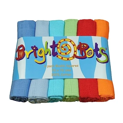 Abbildung von Bright Bots Baby Musselin Quadrate Spucktücher Saugfähig und Atmungsaktiv Tücher Reinweich 100% Baumwolle (70cm, 6er Pack) (Jungen)