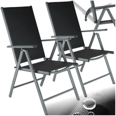 Abbildung von tectake® Aluminium Gartenstuhl 2er Set, Klappstuhl mit hoher Rückenlehne 7 facher Neigungsverstellung, Gartenmöbel Set 2 Stühlen, klappbar, für Garten Balkon Terrasse, anthrazit