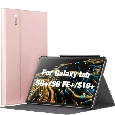 Abbildung von INFILAND Hülle für Samsung Galaxy Tab S10+ Plus / S9 FE+ S9+ (12,4 Zoll 2024/2023), Multi Winkel Ständer Dünn Schutzhülle mit Stifthalter, Auto Schlaf/Wach, Roségold