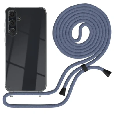 Abbildung von EAZY CASE Handykette kompatibel mit Samsung Galaxy A35 Kette zum Umhängen für Hülle Band aus Silikon stoßfeste transparente Handyhülle als Fallschutz in Blau Clips Schwarz