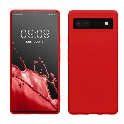 Abbildung von kwmobile Hülle kompatibel mit Google Pixel 6a gummierte TPU Silikon Handyhülle Schutzhülle für kabelloses Laden Case in Klassisch Rot