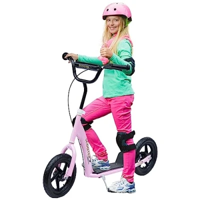 Abbildung von Kinderroller mit Hinterbremse 12 Zoll Scooter Tretroller Roller Cityroller Kinder Kickboard Stahl EV