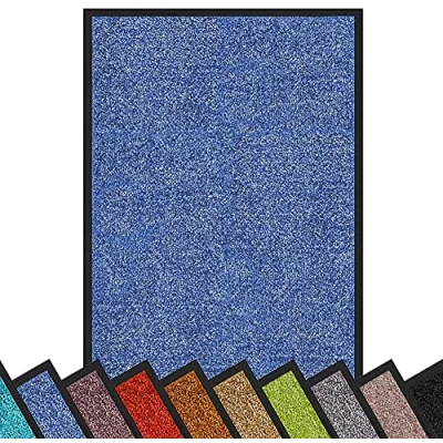 Abbildung von etm Hochwertige Fußmatte schadstoffgeprüft bewährte Eingangsmatte in Gewerbe &amp; Haushalt Schmutzfangmatte mit Top Reinigungswirkung Sauberlaufmatte waschbar rutschfest (90x600 cm, Blau)