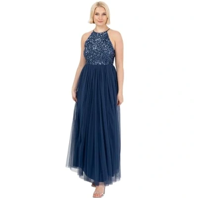 Abbildung von Maya Deluxe Damen Womens Ladies Bridesmaid Maxi Dress Halter Neck Sequin Embellished Prom Graduation Wedding Brautjungfernkleid, French Navy, 42