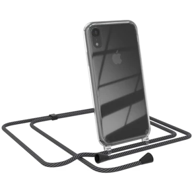 Abbildung von EAZY CASE Handytasche zum Umhängen kompatibel mit iPhone XR, Handyhülle Band, Transparent Kameraschutz und Bildschirmschutz, Handy Lanyard in Schwarz/Anthrazit Clips Schwarz