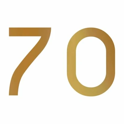 Abbildung von Zahlenaufkleber Nummer 70, Gold, 10cm (100mm) hoch, Aufkleber mit Zahlen in vielen Farben + Höhen, wetterfest