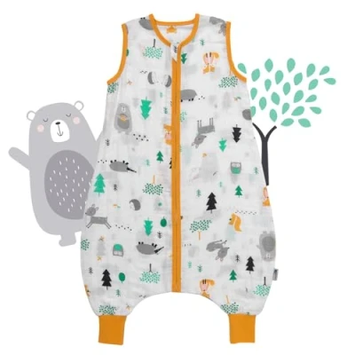Abbildung von schlummersack Baby Schlafsack mit Füßen Sommer 0.5 Tog 110 cm dünn Bambus Musselin Waldtiere Beinen ungefüttert für eine Körpergröße von 120cm