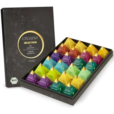 Abbildung von Creano Premium Bio Kräutertee Geschenkset „ORGANIC HERBAL TEA“ 24 Pyramiden Teebeutel in 9 unterschiedlichen Sorten 60g NEUHEIT 2024*