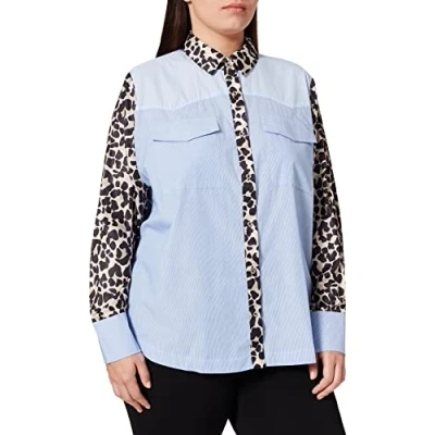 Abbildung von IPEKYOL Womens Button Detail Leopard Pattern Mix Shirt, Blue, 40