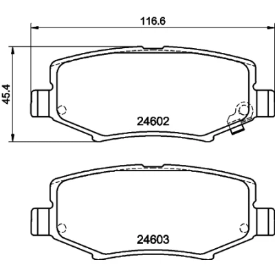 Abbildung von HELLA 8DB 355 014 381 Bremsbelagsatz mit akustischer Verschleißwarnung JEEP: WRANGLER IV, 3, Compass, DODGE: Nitro SUV