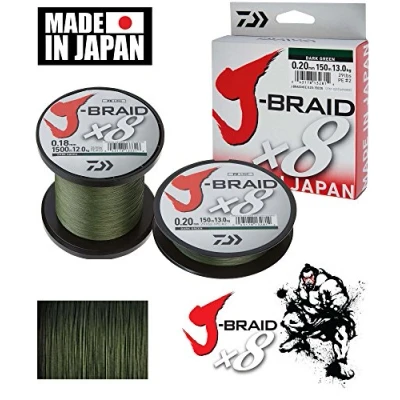 Abbildung von Daiwa J Braid X8 0.18mm 1500m d.green Geflochtene Schnur