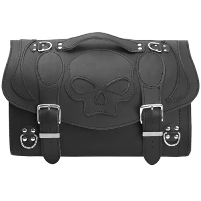 Abbildung von ORLETANOS Devil Skull schwarz Gepäckkoffer kompatibel mit Harley Davidson XS Sissybar Koffer Rolle Roller Vespa Moped Motorrad HD Lederkoffer Gepäckträger Heckkoffer Chopper Custom