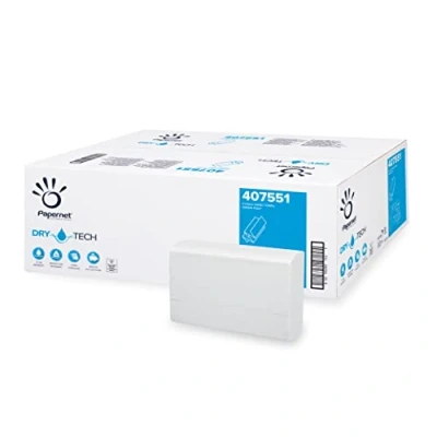 Abbildung von Papernet Dry Tech Z Falz Einweghandtuch (407551), Papierhandtuch aus reiner Zellulose, mit hoher Absorptions und Widerstandsfähigkeit, 2 Lagen, 130 Blatt pro Packung