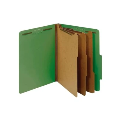 Abbildung von Pendaflex Classification Folders, Standard, 3 Dividers, Embedded Fasteners, 2/5 Cut Tab, Dark Green, Letter, 10/BX (24097)