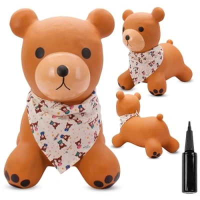 Abbildung von sun baby Hüpftiere ab 1 Jahr mit Pumpe aufblasbares Hüpfspielzeug aus Hochwertigem und Strapazierfähigem Gummi, Verschiedene Designs (Brauner Bär)