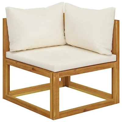 Abbildung von vidaXL Akazienholz Massiv Modular Ecksofa mit Cremeweißen Kissen Sofa Lounge Gartensofa Sessel Gartensessel Einzelsofa Gartenmöbel