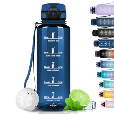 Abbildung von Grsta Trinkflasche 1.5 L Sport, BPA Frei, Kohlensäure Geeignet, Auslaufsicher, Wasserflasche mit Filter und Zeitmarkierung für Gym, Fitness, Fahrrad, Camping Schule