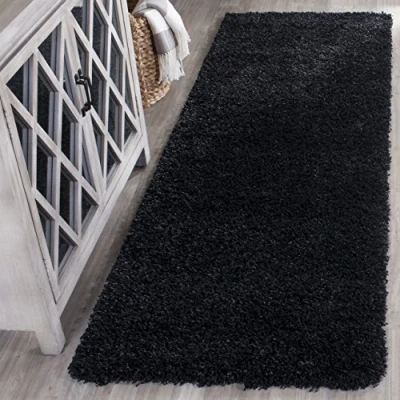 Abbildung von SAFAVIEH Zottelig Teppich für Wohnzimmer, Esszimmer, Schlafzimmer California Shag Collection, Hoher Flor, Schwarz, 69 X 213 cm