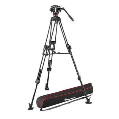 Abbildung von Manfrotto 504X Fluid Videokopf mit Aluminium 645 Fast Twin Leg Videostativ, Kit Stativ und Videokopf, für DSLRs, Digitalkameras, Camcorder, Tragetasche, Hält bis zu 12 kg