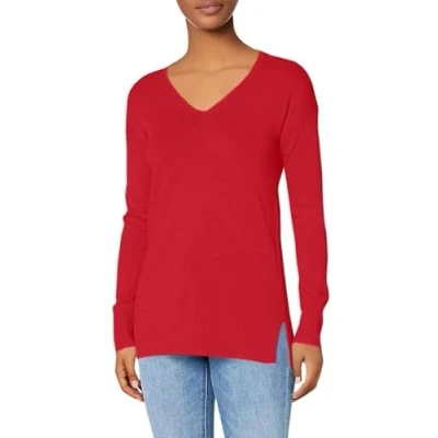 Abbildung von Amazon Essentials Damen Leichter Tunika Pullover Mit Langen Ärmeln Und V Ausschnitt (Erhältlich In Übergröße), Kirschrot, 4XL Große Größen
