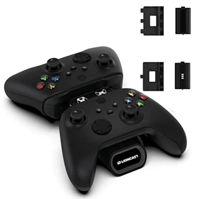Abbildung von Lioncast Xbox Controller Ladestation mit wiederaufladbarem Akku (1200mAh) für One/Xbox Series X/S, Ladestation/Docking Station, LED Anzeige,