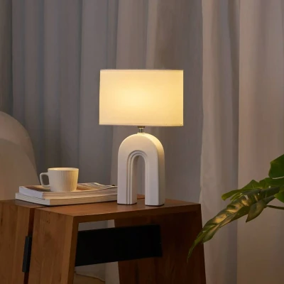 Abbildung von Pauleen Tischleuchte Glow of Purity max20W Weiß/Beige 230V Stoff/Keramik, ohne Leuchtmittel, E14