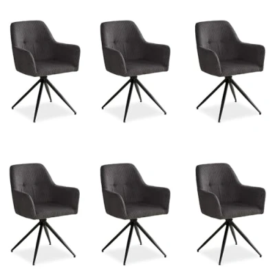 Abbildung von Homestyle4u Polsterstuhl mit Armlehne weicher Cord Grau Esszimmerstuhl Wohnzimmer modern Büro (6er Set), drehbar