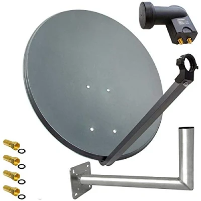 Abbildung von PremiumX Satelliten Komplettanlage 80cm Satellitenantenne Anthrazit Satellitenschüssel Twin LNB Wandhalter 45cm, 1 SAT 2 Teilnehmer