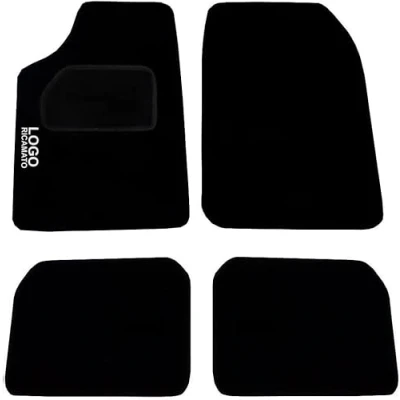 Abbildung von Rebeca Shop® Auto Fußmatten für Twingo erste Serie, aus schwarzem Teppichstoff, anpassbar, mit gesticktem Logo, verstärkter Absatzschoner