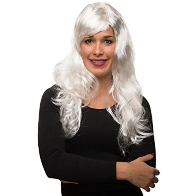 Abbildung von Sexy Langhaar Damen Frauen Perücke lockig/gewellt für Fasching Karneval Motto Party 13 Farben (Weiß)
