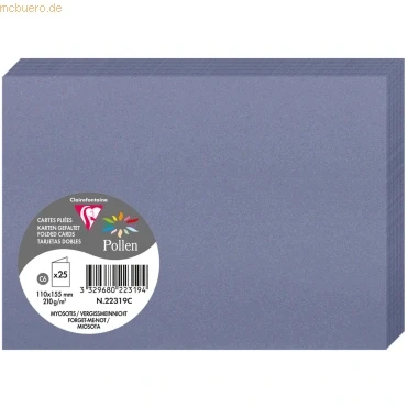 Abbildung von Clairefontaine 22319C Packung mit 25 Faltkarten Pollen Format C6 110x155 mm, 210g, ideal für Ihre Einladungen und Korrespondenz, glatt, Vergissmeinichtblau, 1 Pack