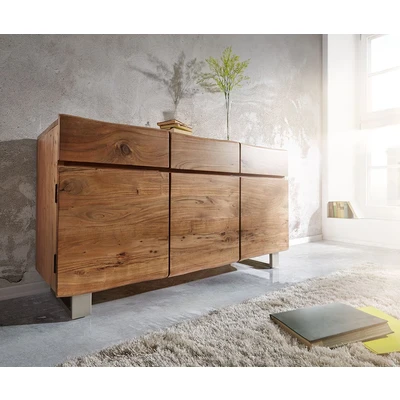 Abbildung von DELIFE Sideboard Live Edge, Akazie Natur 147 cm 3 Türen Schübe Baumkante