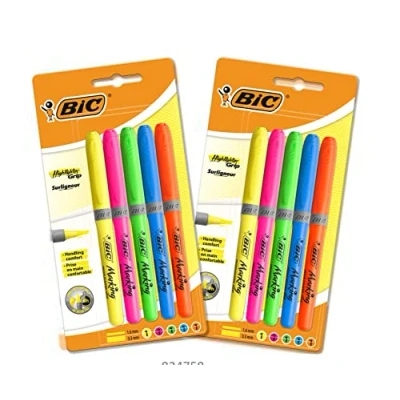 Abbildung von BIC Textmarker, 2x5 Highlighter Set, mit Keilspitze, drückt nicht durch Papier, Austrocknungsschutz
