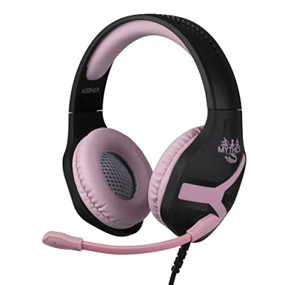 Abbildung von Konix Mythics Nemesis Gaming Kopfhörer mit Kabel für PS4, PS5, Switch, Xbox One und Series XS Mikrofon 1,5 m 3,5 mm Klinkenstecker Schwarz Rosa