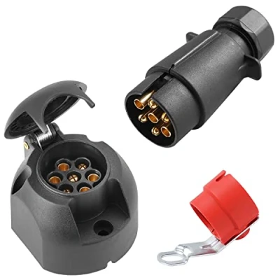 Abbildung von SPARKMOTO 7 Polig Anhänger Stecker Steckdose Set,mit Rot Steckerhalter,12V Wasserdicht pol für Wohnwagen,AHK Adapter Steckdose(Schraubenende)