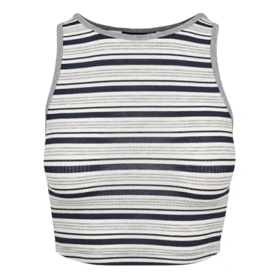 Abbildung von Urban Classics Ladies RIB Stripe Cropped TOP Top, Damen, Größe: Large, Navy/white/grey
