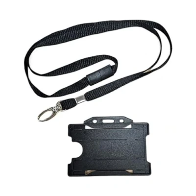 Abbildung von ALG ID Cards® Schwarzer Ausweishalter schwarzes Umhängeband für Kartenhalter mit Metallclip und Sicherheitsverschluss Passhalter