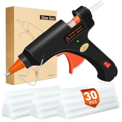 Abbildung von Crenova Feuerfest Heißklebepistole Klebepistole + 60 Mini Heißklebesticks Transparente Klebesticks für DIY Kleine Handwerk und schnelle Reparaturen in Haus &amp; Büro, 20Watt Klebepistolen