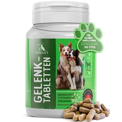 Abbildung von Tierkraft Gelenktabletten für Hunde Made in Germany Hund mit Grünlippmuschel Teufelskralle MSM &amp; 100 Gelenk Knochenschutz Tabletten