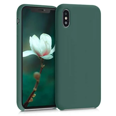 Abbildung von kwmobile Hülle kompatibel mit Apple iPhone XS Silikon Handy Case Handyhülle weiche Oberfläche kabelloses Laden Tannengrün