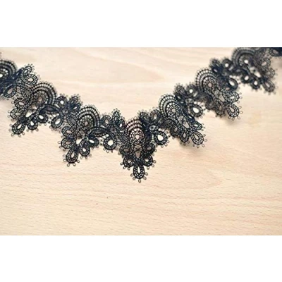 Abbildung von Yulakes 3 Yard 5.8cm Baumwolle Spitzenband Vintage Häkelband Spitze Borte Häkelspitze Häkel für Nähen Handwerk Hochzeit Deko Scrapbooking Geschenkbox (schwarz)
