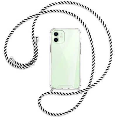Abbildung von mtb more energy® Handykette kompatibel mit iPhone 12, 12 Pro (6.1&#039;&#039;) Black &amp; White Smartphone Hülle zum Umhängen Anti Shock Strong TPU Case
