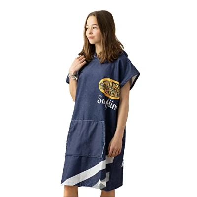 Abbildung von HOMELEVEL Bademantel Badeponcho für Kinder und Teenager Poncho Handtuch mit Kapuze, Baumwolle