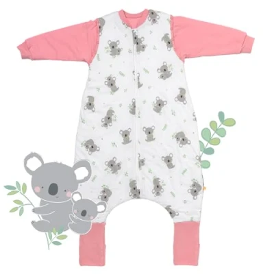 Abbildung von schlummersack Baby Schlafsack mit Füßen und Ärmeln 1 Tog, 80 cm für Körpergröße 90 Atmungsaktiv, verlängerbare Bündchen, Anti Rutsch, Oeko Tex zertifiziert, Koala Design