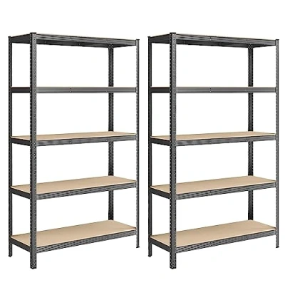 Abbildung von SONGMICS Schwerlastregal, 2er Set, Kellerregal, Lagerregal, Regal, 60 x 120 200 cm, Regal mit Stahlgestell, jeweils bis 750 kg belastbar, 5 verstellbare Ablagen, nebelgrau GLR060G02