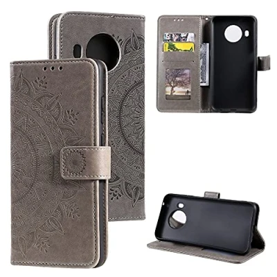 Abbildung von CoverKingz Handytasche kompatibel mit Nokia X10 / X20 Handy Case Kartenfach Handyhülle Flipcase klappbar Motiv Mandala Grau