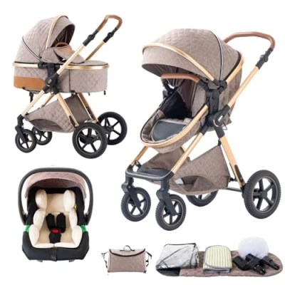 Abbildung von BEBBY 3 in 1 Kinderwagen KombiKinderwagen Set 2 Buggy faltbar Luxus Hochlandschaft Neugeborenes Tragbarer Zusammenklappbarer Travel System